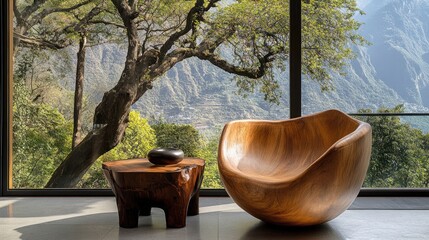 Serene Mountain View from a Wooden Chair