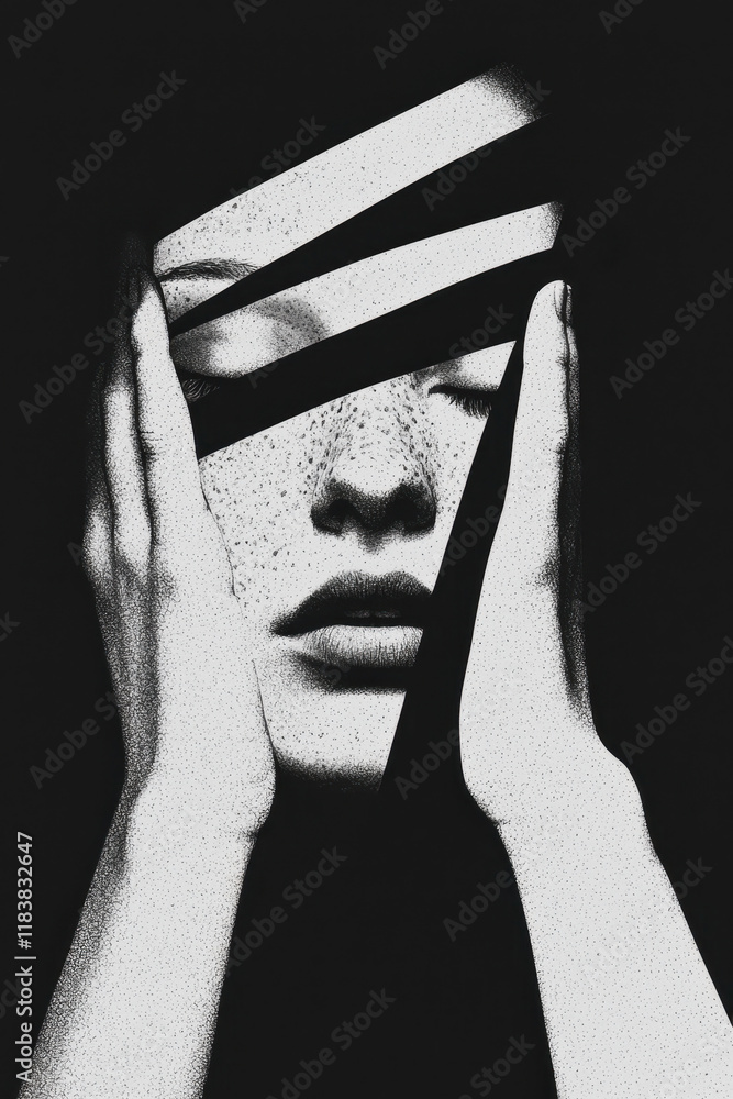 Poster monochrome abstract portrait with striking light and shadow patterns