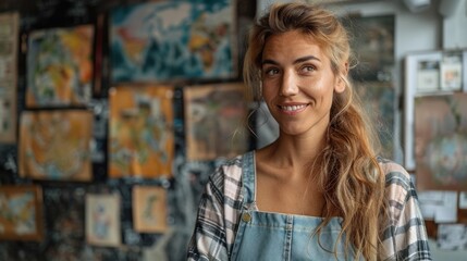 Fototapeta premium Portrait of Smiling Female Artist in Art Studio