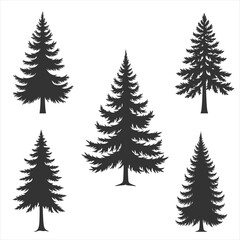 Pine Tree Silhouettes Vector Illustration Set