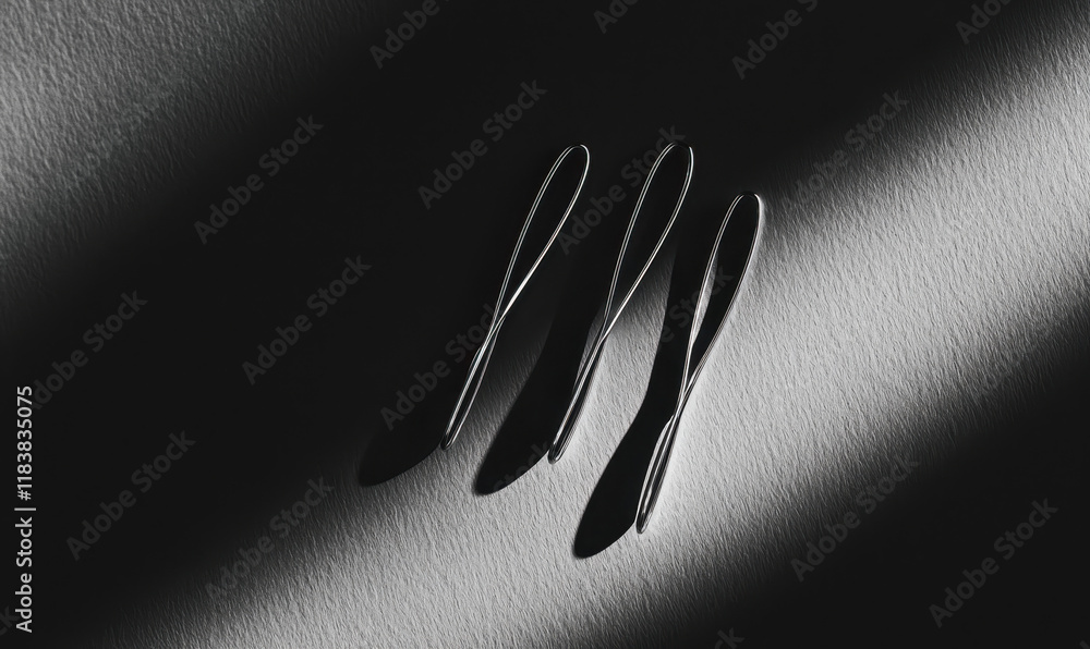 Poster monochrome abstract composition with three sculptural forms in dramatic light and shadow