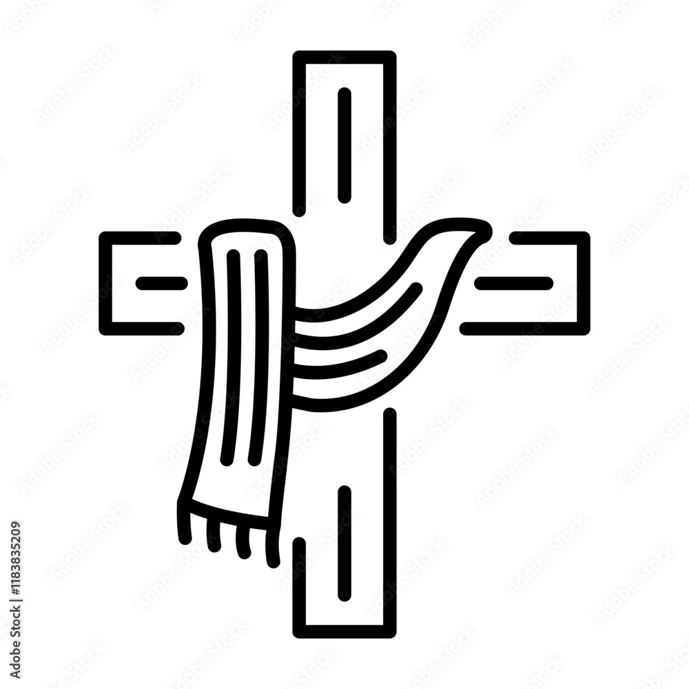 Sticker A line icon of religious draped cross 