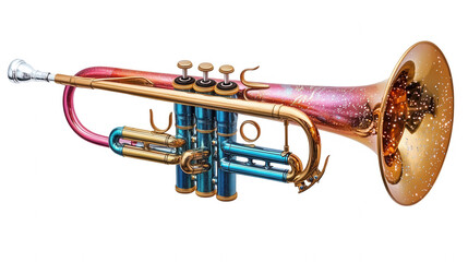Carnival-themed trumpet with sparkling decoration, isolated on white, PNG file, Carnival festival
