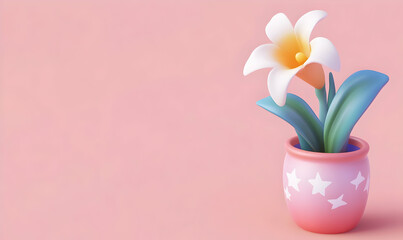 Obraz premium Pink background 3D flower pot plant