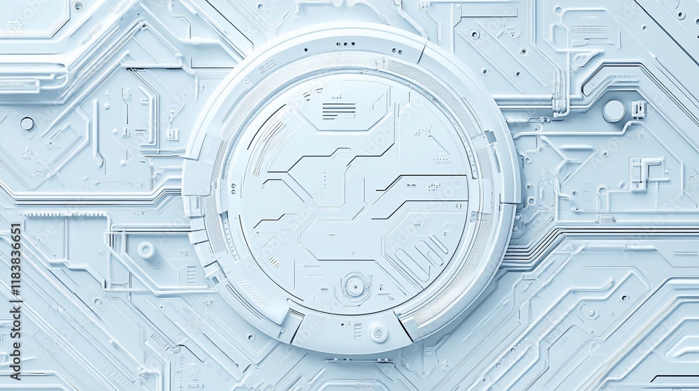 Aufkleber abstract futuristic technology background with circuit board design and central circular element.