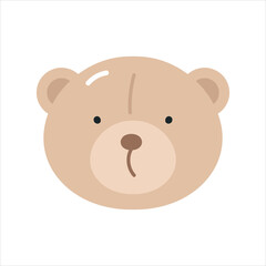 Сute teddy bear head. Isolated on white background. For card, posters, stickers, banners, printing on the pack, printing on clothes, fabric, wallpaper.