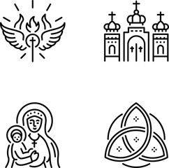 Naklejka premium Pack of Linear Style Religious Icons