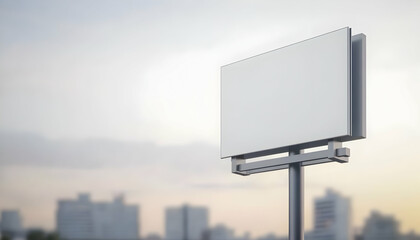 Fototapeta premium Blank billboard, city skyline, dusk, advertising mockup