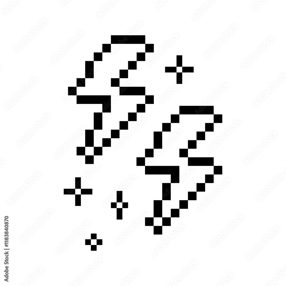 Fototapete Lightning flash pixel art icon. Thunder icon. Electric sign. Power. Editable pixel vector illustration. Y2k lightning bolt retro sticker. Playful geometric shape. Mood of 90s. Game abstract element