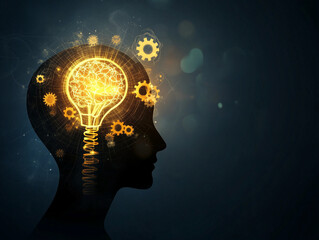 Glowing light bulb and book or text book with futuristic icon. Self learning or education knowledge and business studying concept. Idea of learning online class or e-learning at home.
