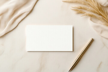 Customizable business card mockup on textured fabric with elegant accessories for corporate branding