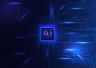 dark blue circuit board with glowing lines, symbolizing the intricate network of connections in artificial intelligence