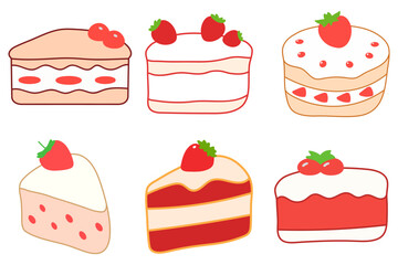 Strawberry Cake Illustration Design Set