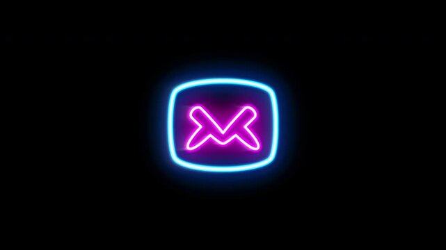 The blinking neon light of a communication icon against a black background.
