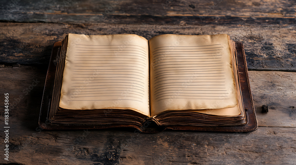 Poster A conceptual image showcasing the art of journaling, featuring a notebook with open blank pages ready for writing, the image provides ample copy space for customization and personalization