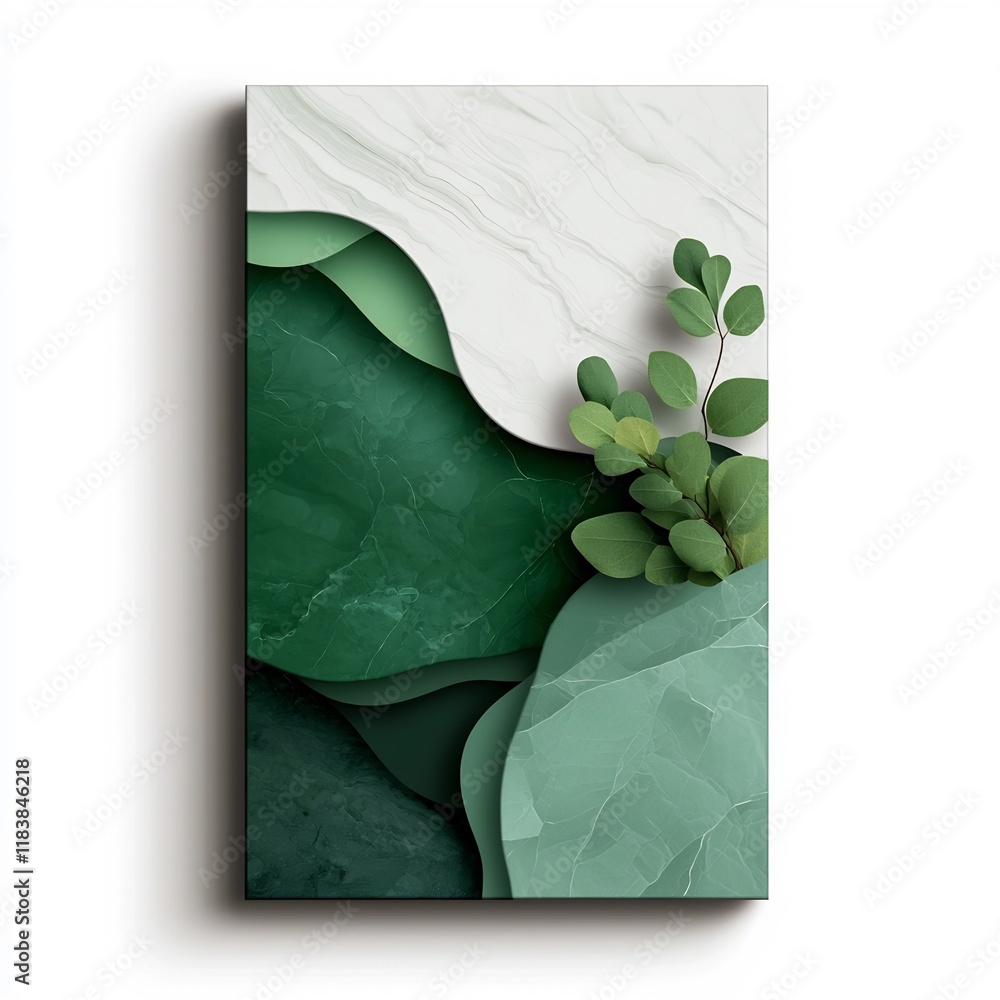 Poster Breathtaking abstract marble esque patterns of deep emerald vibrant jade and delicate sage intertwine to create a captivating design meticulously crafted with intricate depth and photographic realism