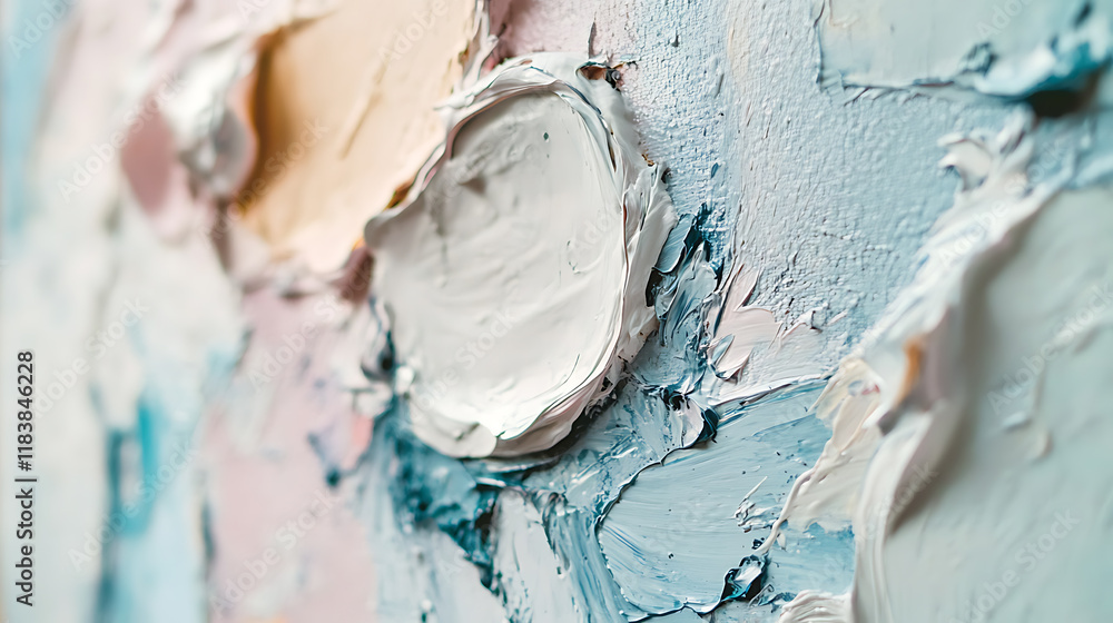 Poster a detailed closeup showcasing the texture of thick, impasto paint strokes on a canvas, creating an a