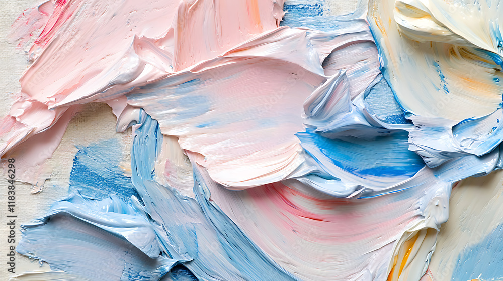 Poster a detailed closeup showcasing the texture of thick, impasto paint strokes on a canvas, creating an a