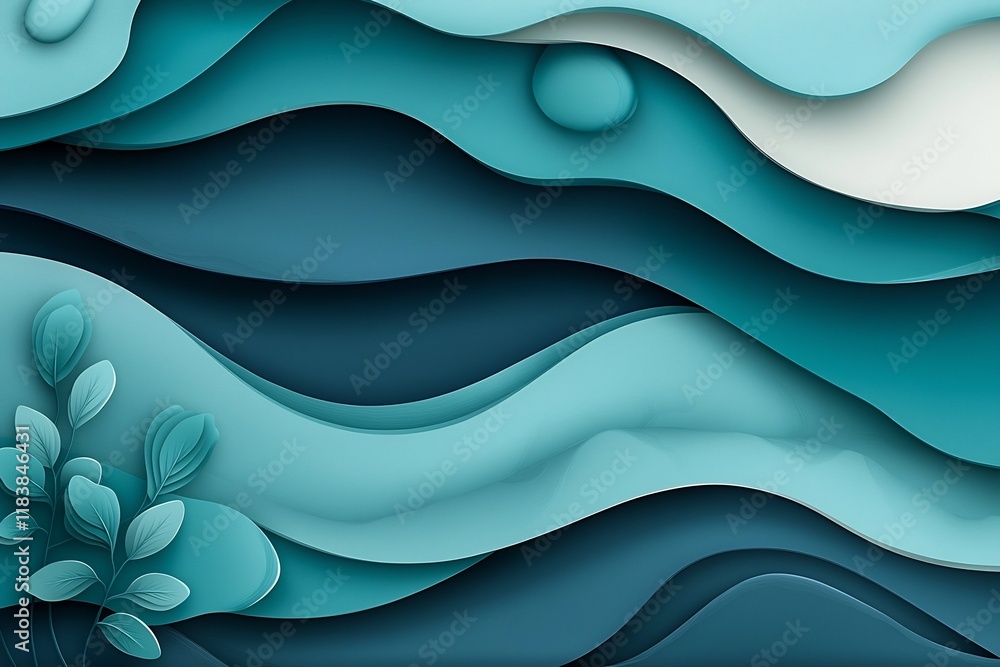 Poster striking abstract ocean waves in shades of indigo midnight blue and periwinkle featuring mesmerizing