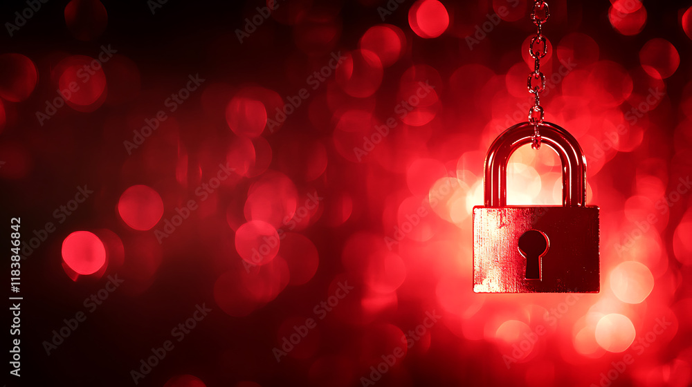 Leinwandbilder a glowing digital padlock symbolizing cybersecurity, set against a dynamic red bokeh background, dep