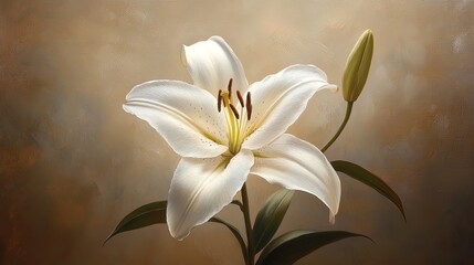 Fototapeta premium Close-up of a single white lily with soft shadows, simple and refined 