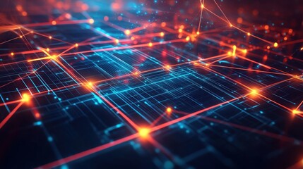 Fototapeta premium Abstract digital network, glowing lines and nodes, futuristic technology background.