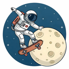 Fototapeta premium astronaut playing skateboard on moon cartoon