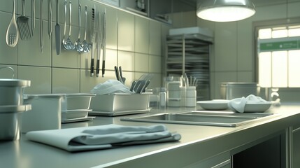 Modern Kitchen with Clean Countertop and Tools