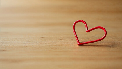 Red heart shape on a light gray wooden surface
