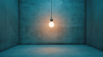 a single Edison light bulb glowing warmly, suspended in a minimalist room