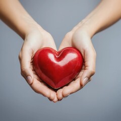 Obraz premium woman's hand is holding a red heart . generative ai 