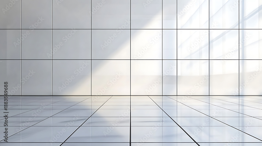 Aufkleber abstract white concrete wall with gradient shadow and reflective floor, clean design architecture