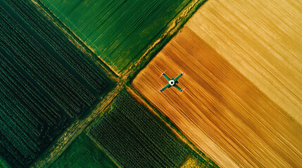 Agricultural drone in action, flying above a field, precision farming by monitoring crop health, improving water efficiency and reducing chemical usage, sustainable agriculture