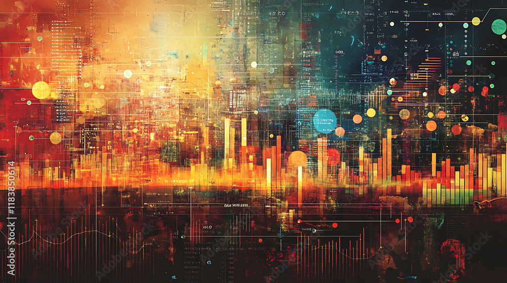 Poster an abstract artistic depiction of data chart, symbolizing the vastness and complexity of data scienc