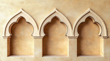 Three arched recesses in a beige wall