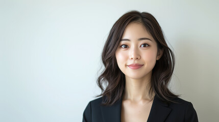 Minimal and Clean Portrait of Japanese Woman Against Soft Background
