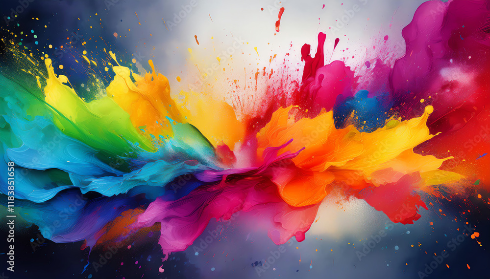 Poster a vibrant splash of colors, blending seamlessly to create an explosion of artistic expression in a v