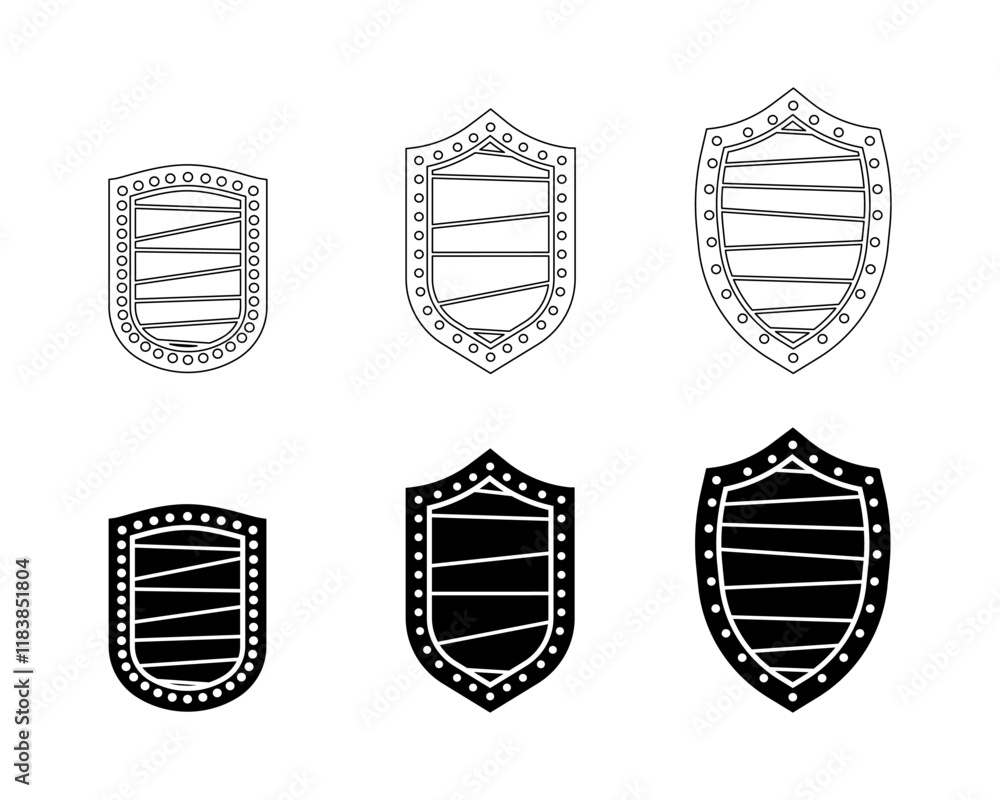 Poster six different shields, each with a different design. vector icons