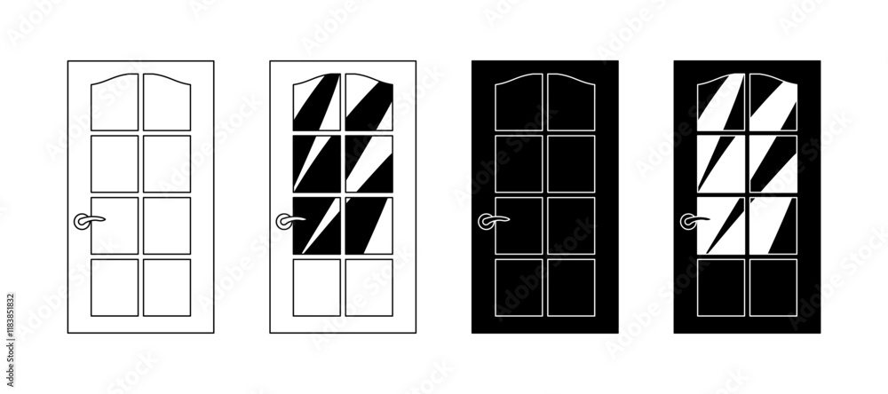 Poster the four different colored doors are all the same size and shape. vector icons