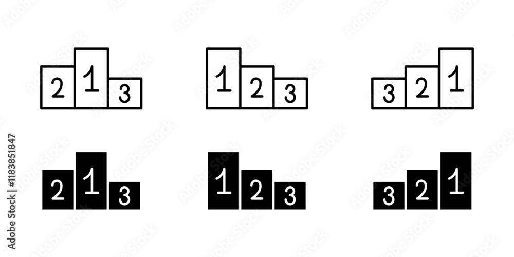 Poster three sets of numbers are shown in a row, with the numbers 1, 2. vector icons