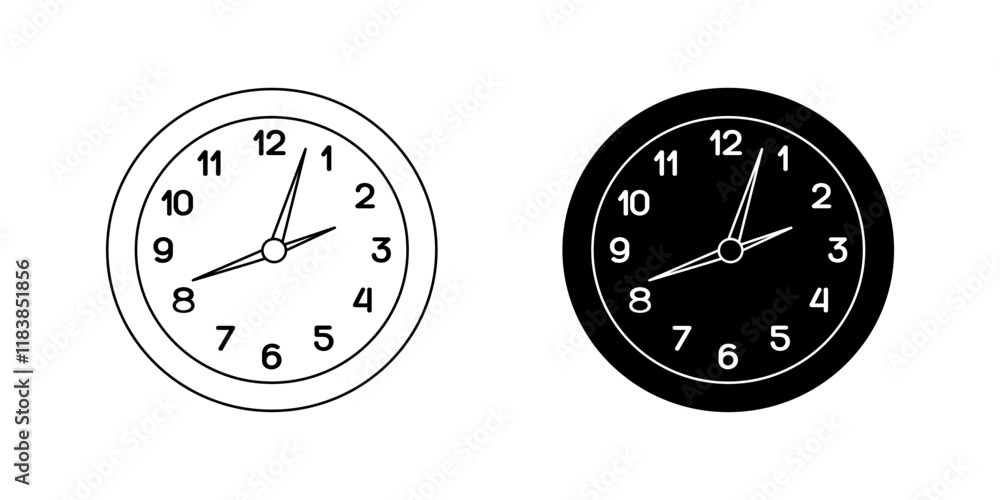 Poster two clocks with the numbers 1 to 12 on them. vector icons