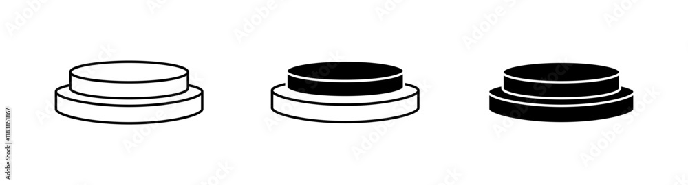 Poster three buttons are shown in a row, with the middle one being the largest. vector icons