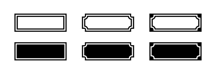 The black and white sign is rectangular in shape. Vector icons