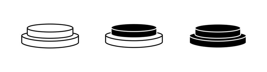 Three buttons are shown in a row, with the middle one being the largest. Vector icons