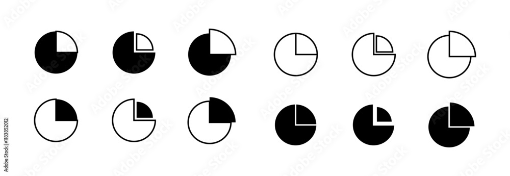 Poster set of 12 circles with a black and white color scheme. vector icons