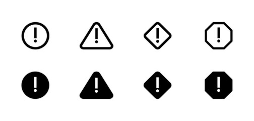 Warning sign set icons. Linear and silhouette style. Vector icons.