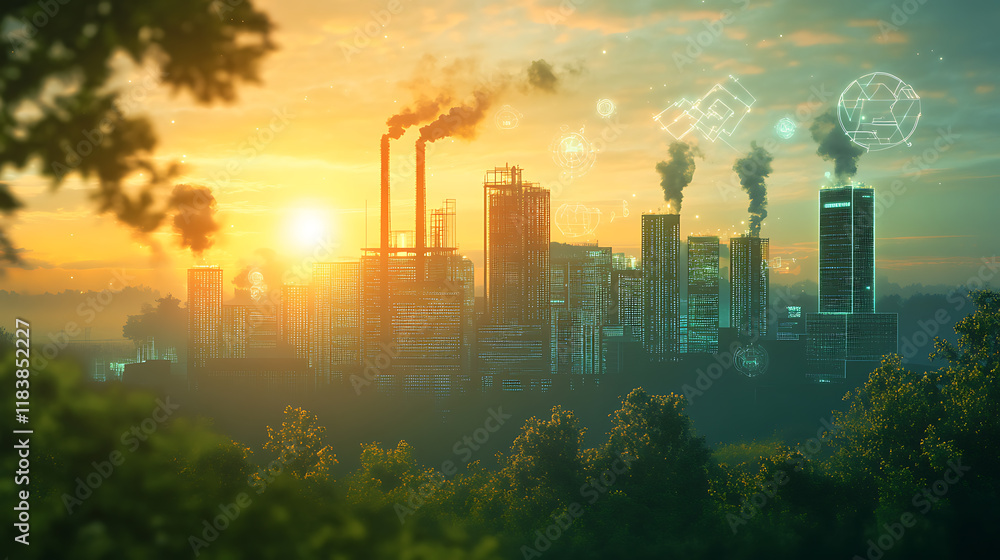 Poster an image depicting the concept of co2 emissions and carbon footprint tracking with esg data, carbon 