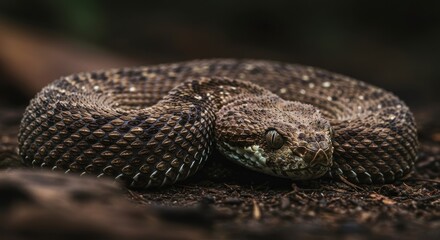 Coiled Desert Sidewinder Snake Close Up View