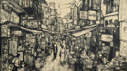 Obraz premium Vibrant Marketplace Scene