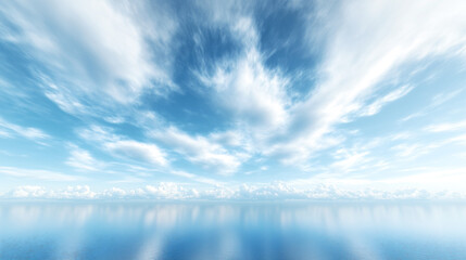 Obraz premium Serene cloudscape over calm river reflecting sky beauty. 